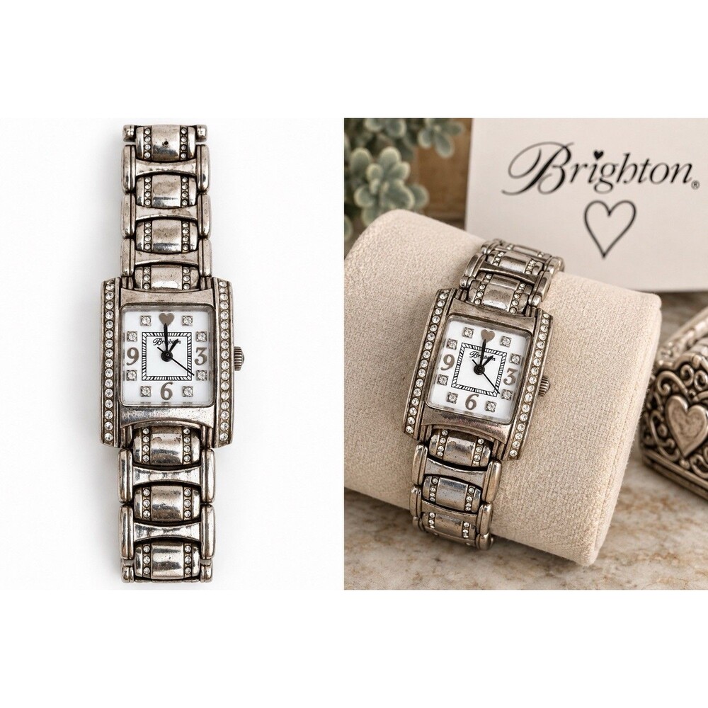 Brighton Turin Women’s Watch Silver Tone Crystal Rhinestone Square Face Japan